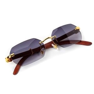 Gold Frame Purple Woodgrain Vintage Hip Hop Sunglasses